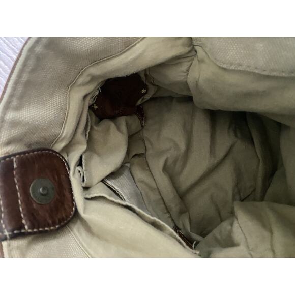 Vtg GAP Jeans Canvas Bucket Bag Tote Rope Cream Brown Leather Y2K 90s Hobo Purse - Picture 16 of 16